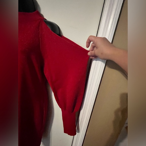 I.N.C. International Concepts Red Long Sleeve Cold Shoulder Sparkly Dress Sz L - Picture 6 of 11